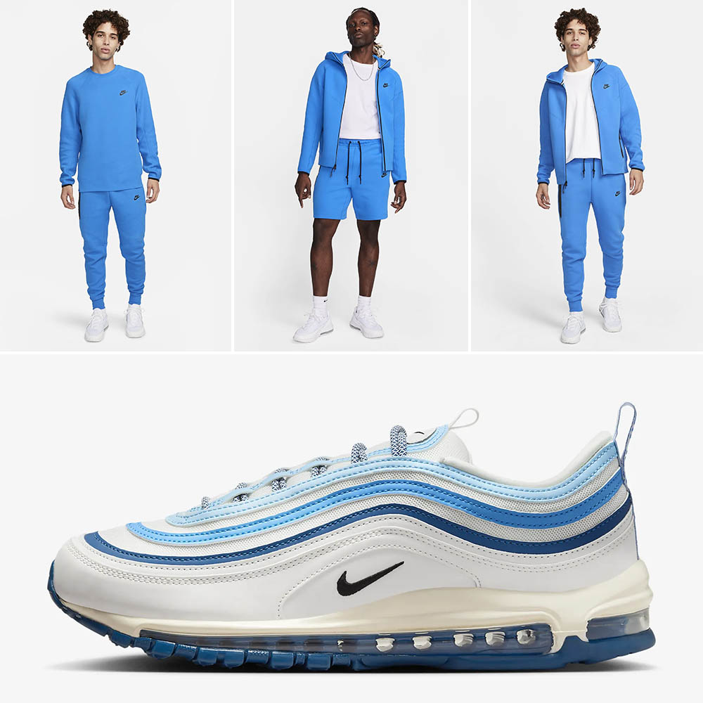 Nike Air Max 97 Summit White Court Blue Light Photo Blue Tech Fleece Clothing Outfits