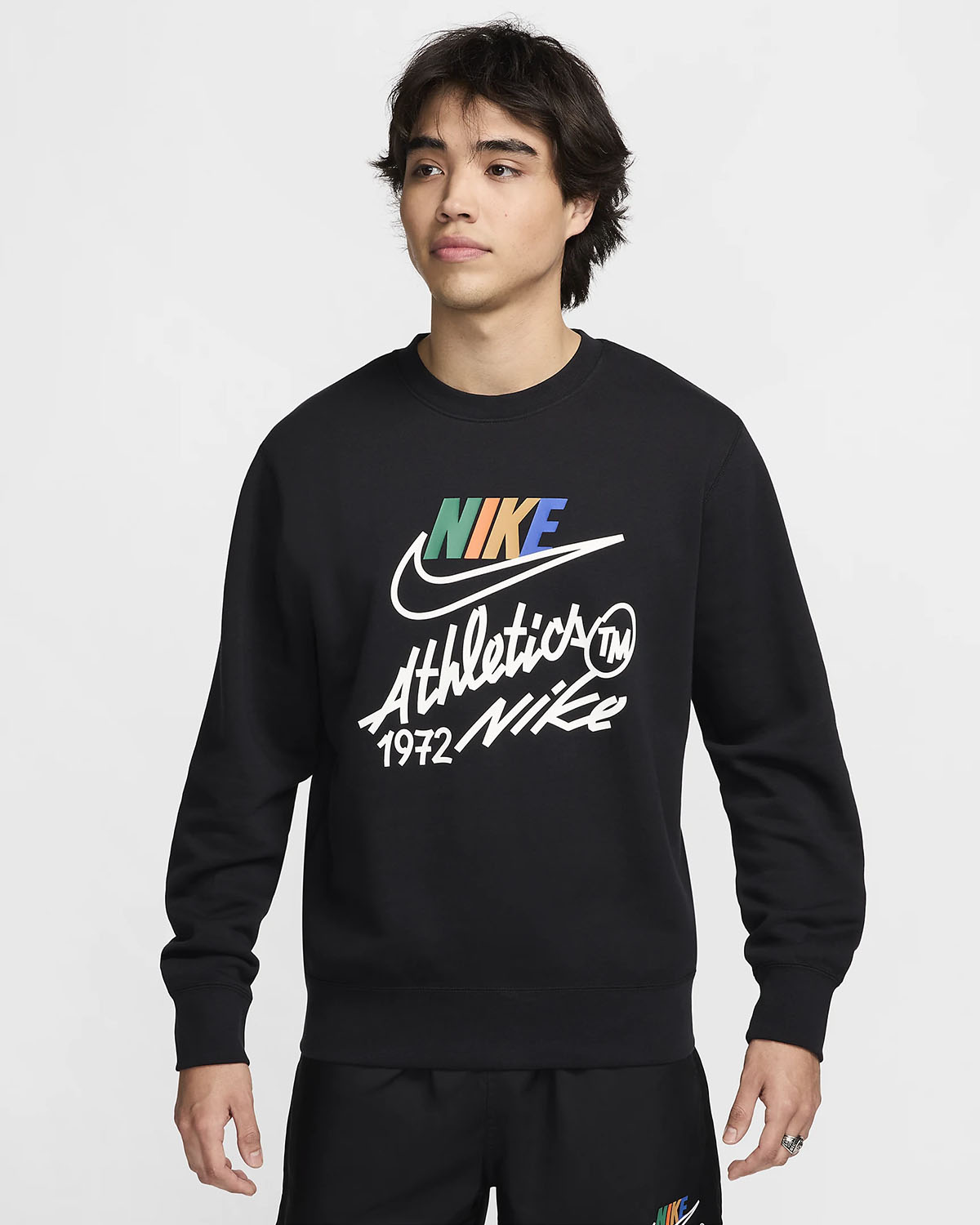 Nike Club Fleece Crew Sweatshirt Black White Multi Color