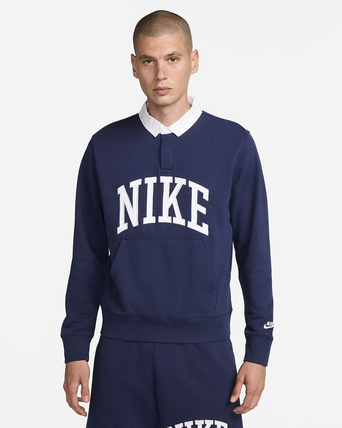 Nike Club Fleece Long Sleeve Polo Shirt Midnight Navy