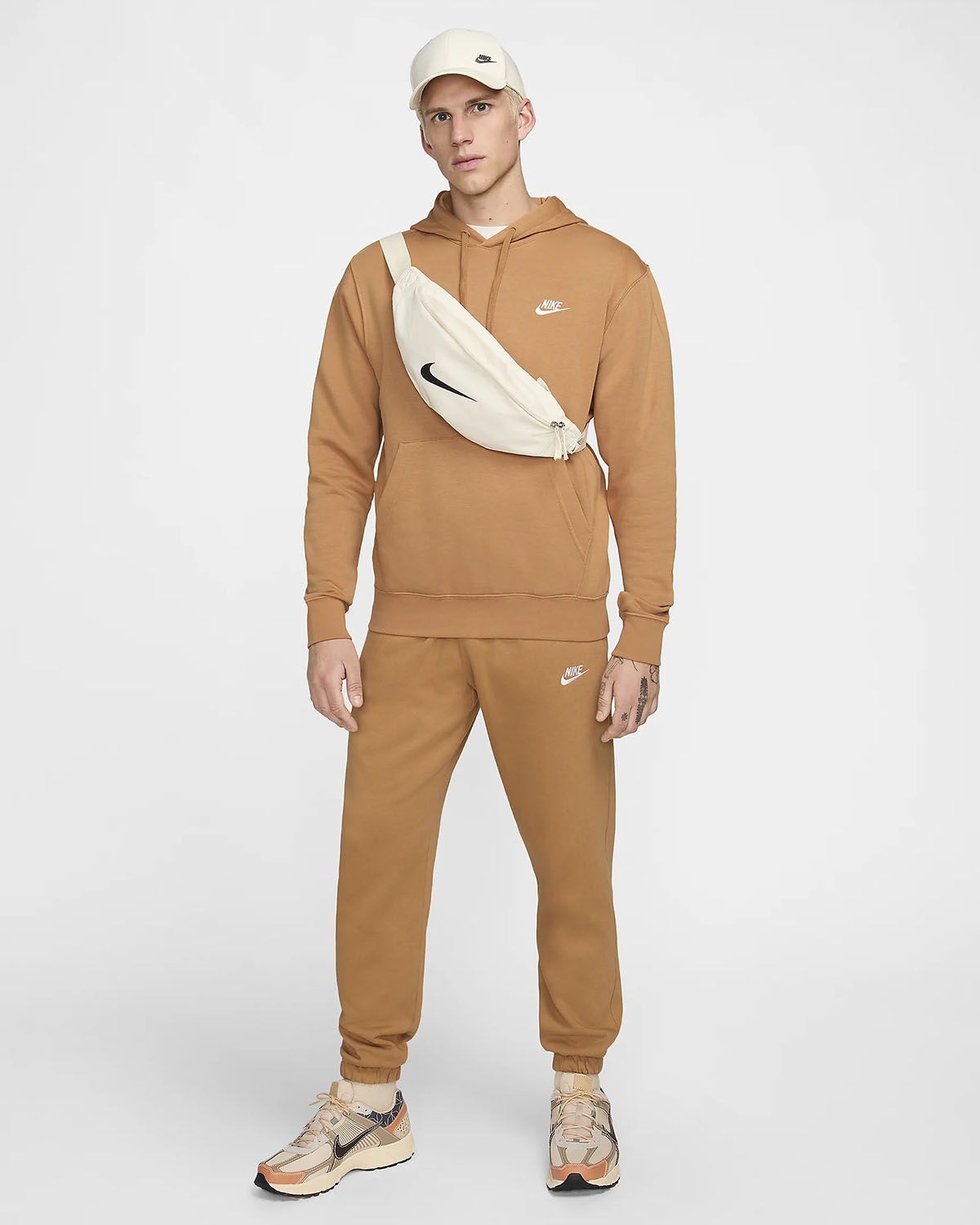 Nike Club Fleece Pullover Hoodie and Jogger Pants Flax