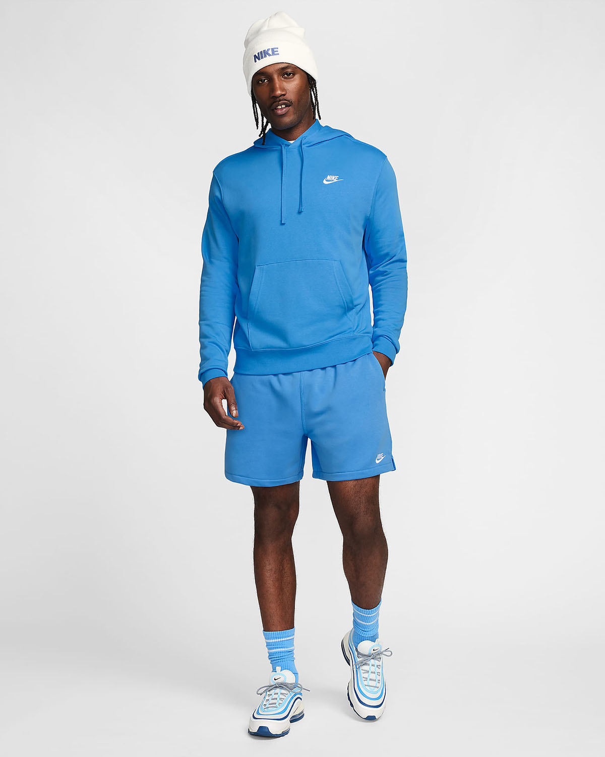 Nike Club French Terry Flow Shorts University Blue Outfit