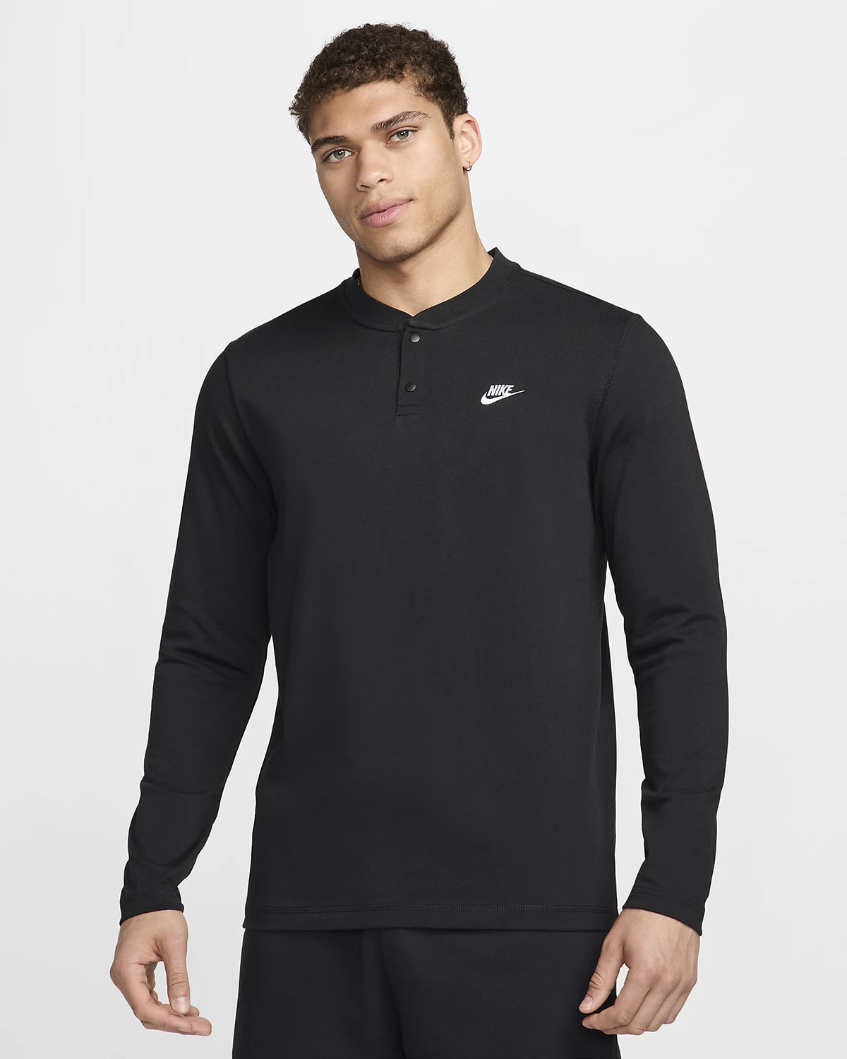Nike Club Long Sleeve Henley Black White