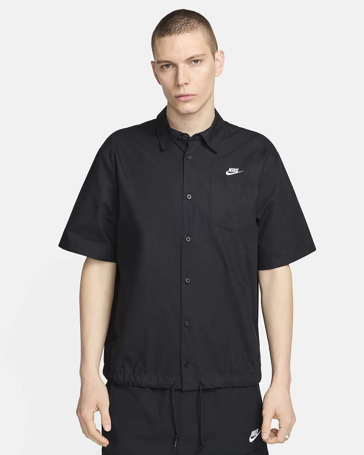 Nike Club Short Sleeve Oxford Button Up Shirt Black White
