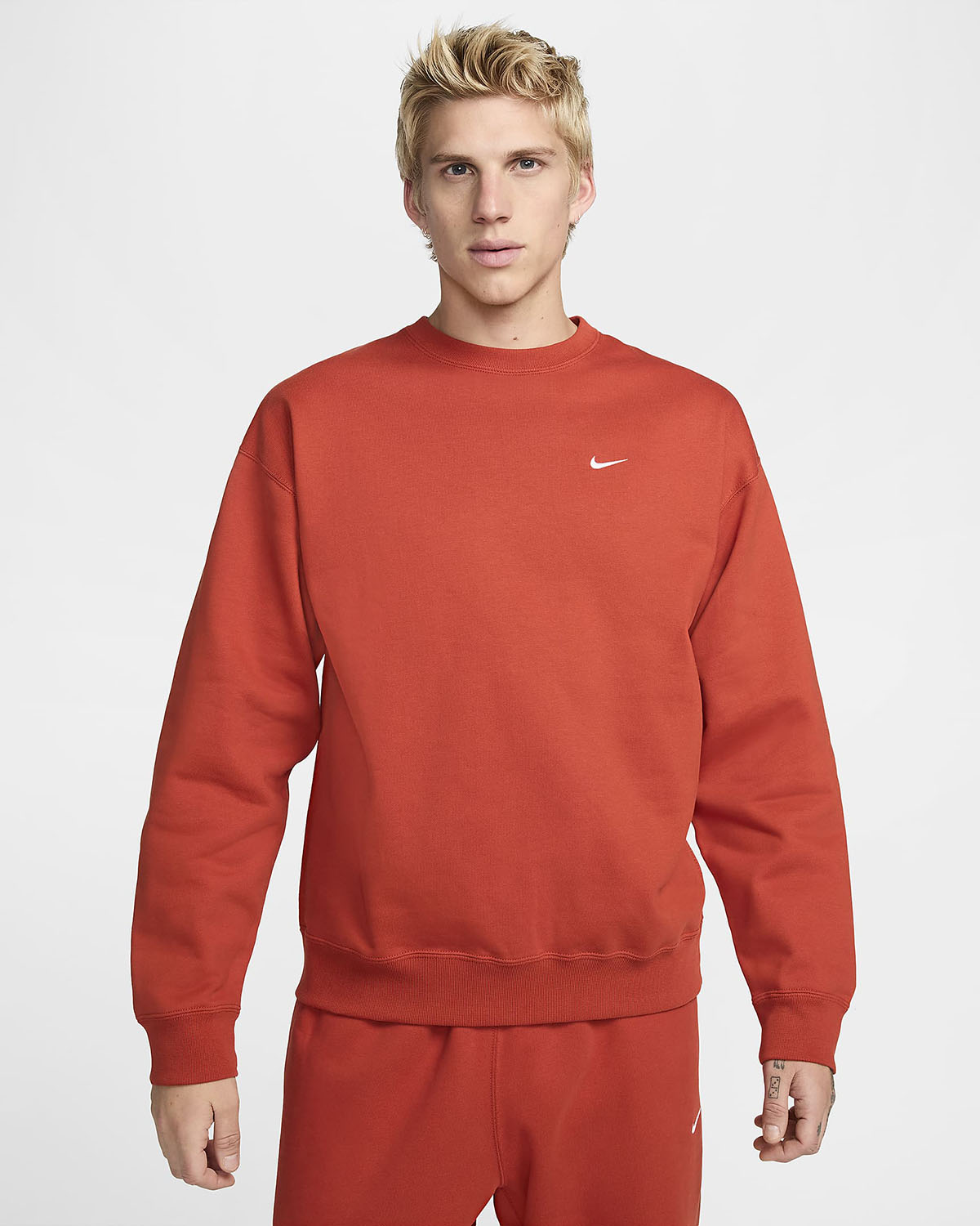 Nike Solo Swoosh Fleece Crew Sweatshirt Dragon Red