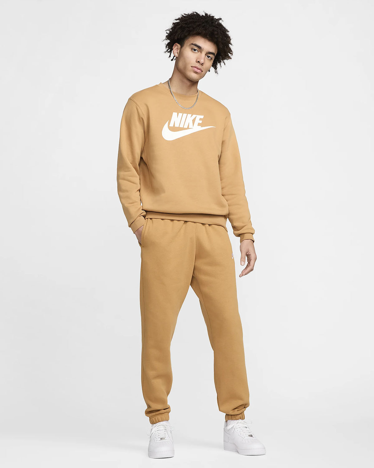 Nike Sportswear Club Fleece Graphic Crew Sweatshirt Pants Flax
