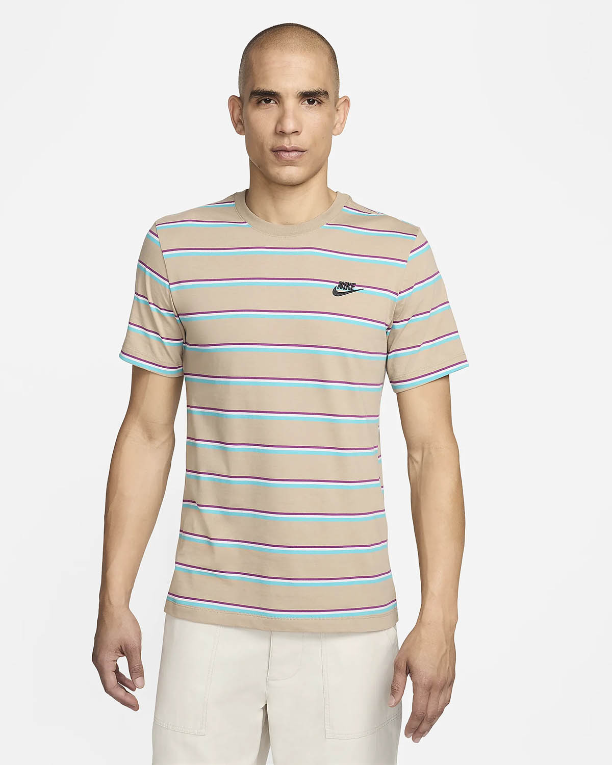 Nike Sportswear Club Striped T-Shirt Khaki