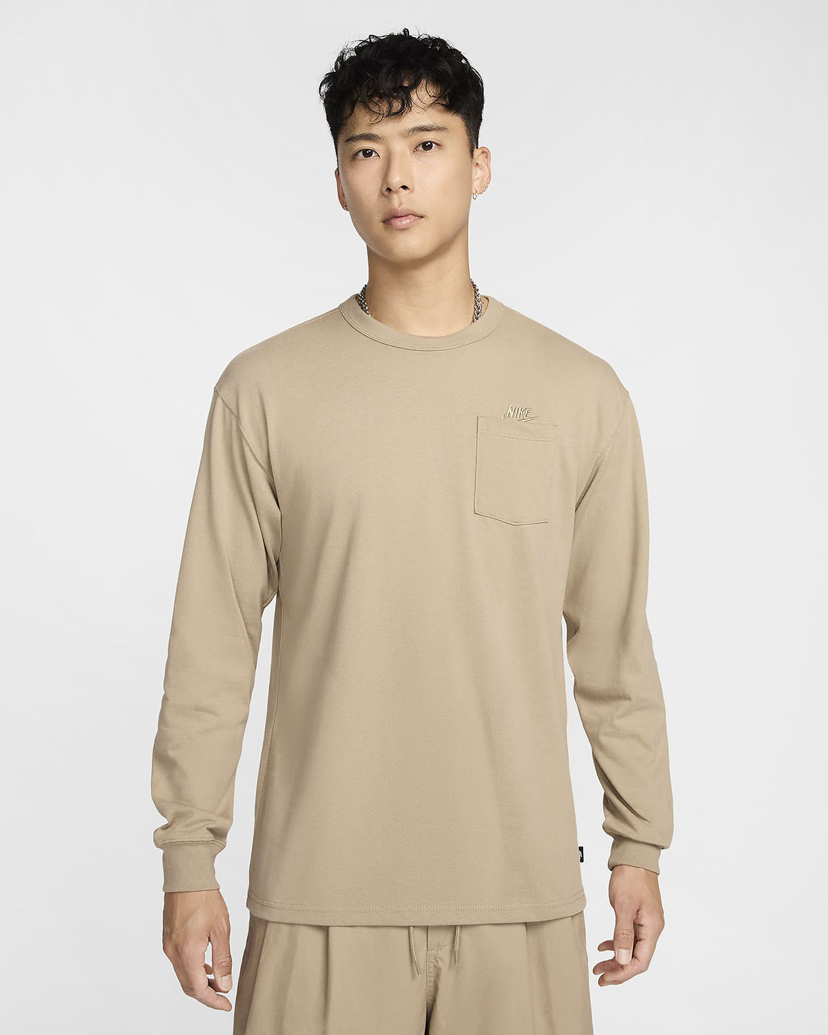 Nike Sportswear Premium Essentials Long Sleeve Pocket T Shirt Khaki