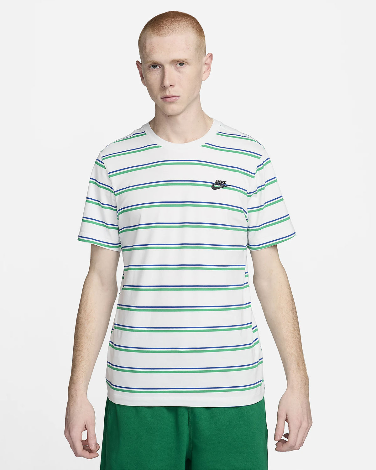 Nike Sportswear Striped T Shirt Platinum Tint Stadium Green