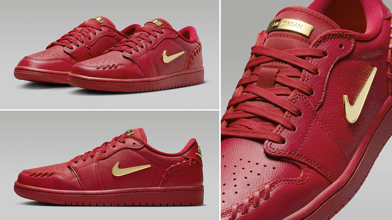 Air Jordan 1 Low Method of Make Gym Red Metallic Gold Sneakers