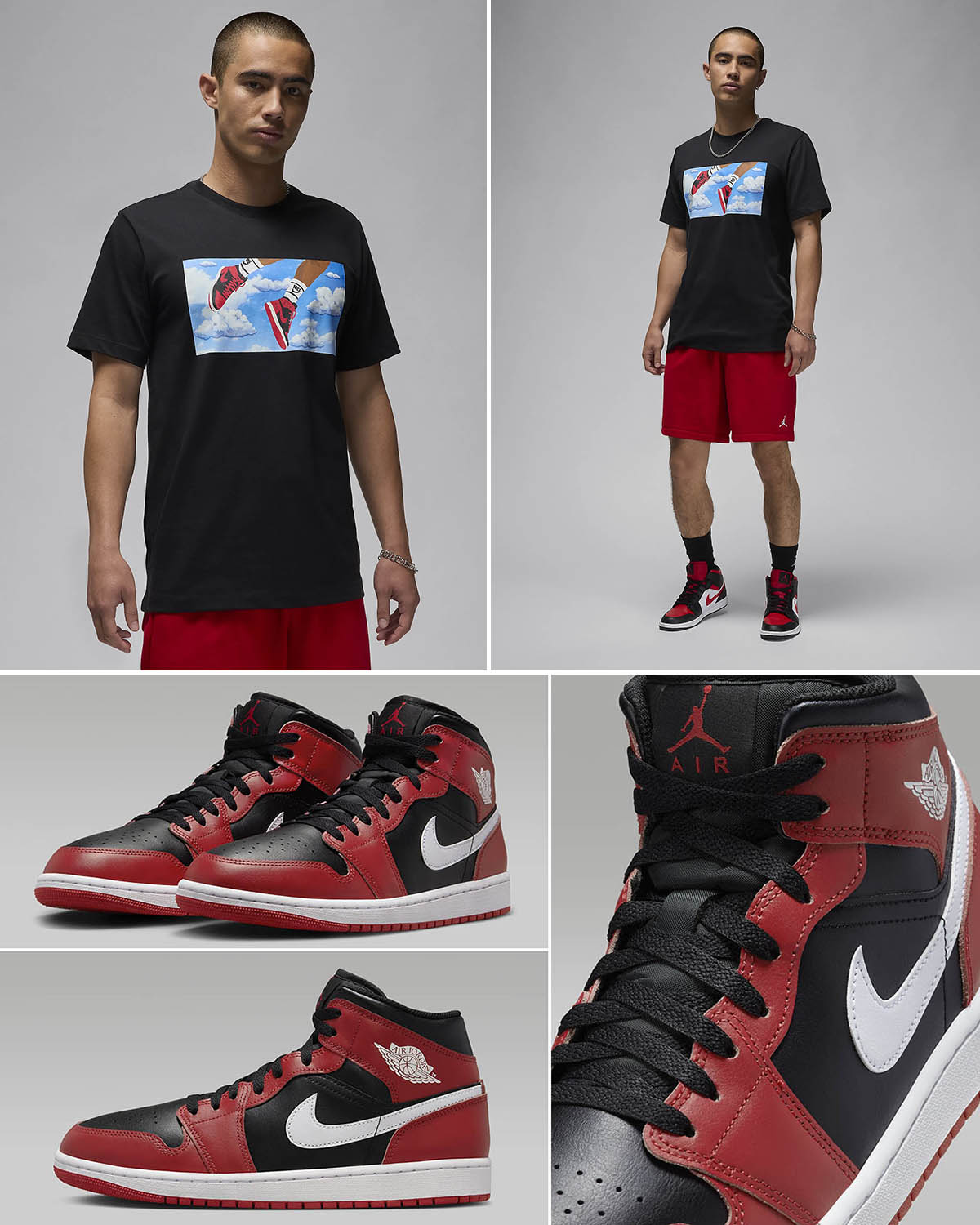 Air Jordan 1 Mid Black Gym Red White Outfit