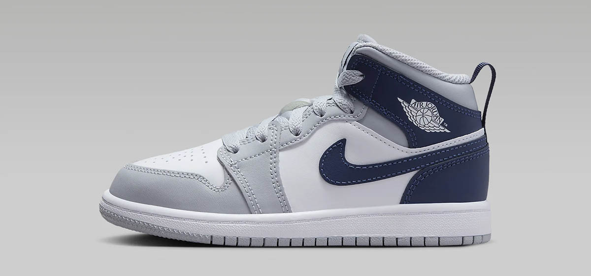 Air Jordan 1 Mid Little Kids Shoes White Midnight Navy Preschool