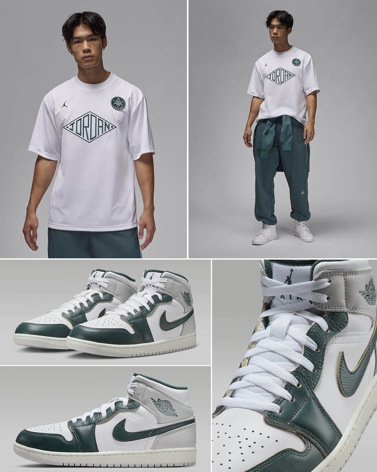 Air Jordan 1 Mid Oxidized Green White Neutral Grey Outfits