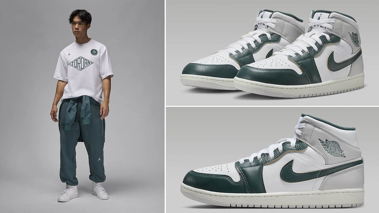 Air Jordan 1 Mid Oxidized Green White Neutral Grey Shirts Clothing Outfits