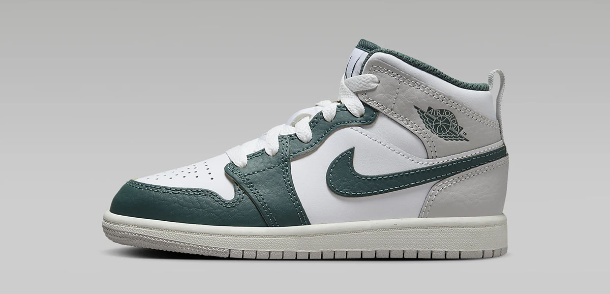 Air Jordan 1 Mid SE Little Kids Oxidized Green White Grey Shoes