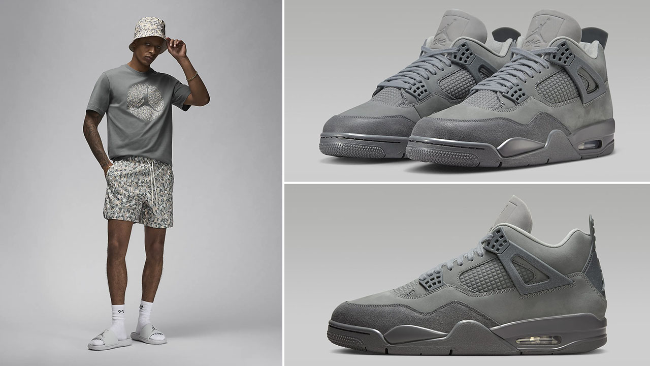 NIKE AIR JORDAN 4 RETRO OG BRED BLACK CEMENT GREY-SUMMIT WHITE-FIRE RED Wet Cement Hat Shirt Shorts Outfit