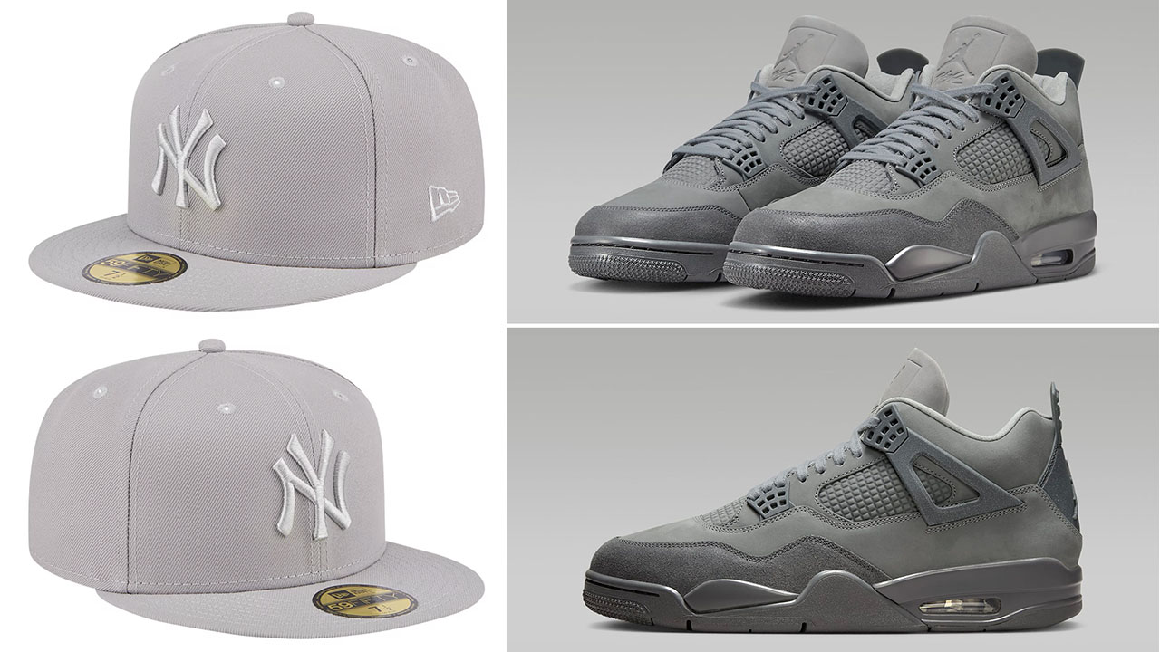 Air Jordan 4 Wet Cement Grey Yankees Fitted Hat New Era Cap