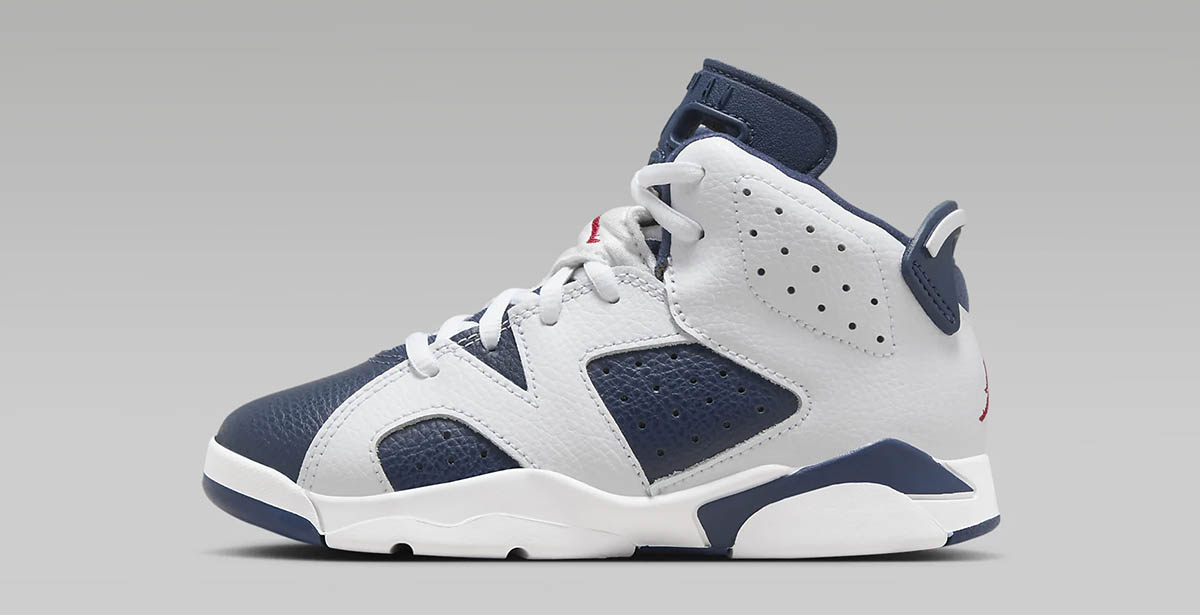 Air Jordan 6 Olympic Little Kids Shoes White Midnight Navy Preschool