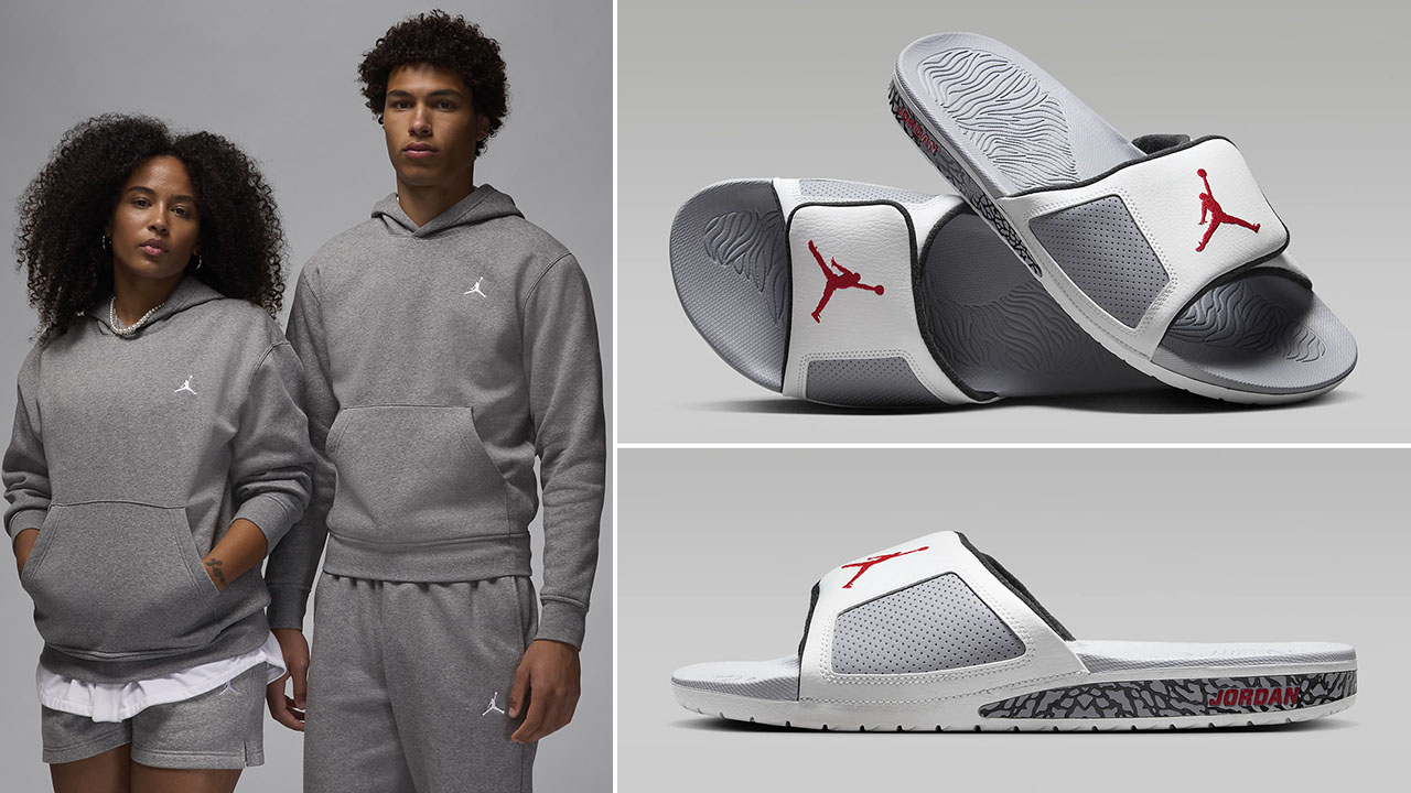 Jordan Hydro 3 Slides White Cement Hoodie Matching Outfit