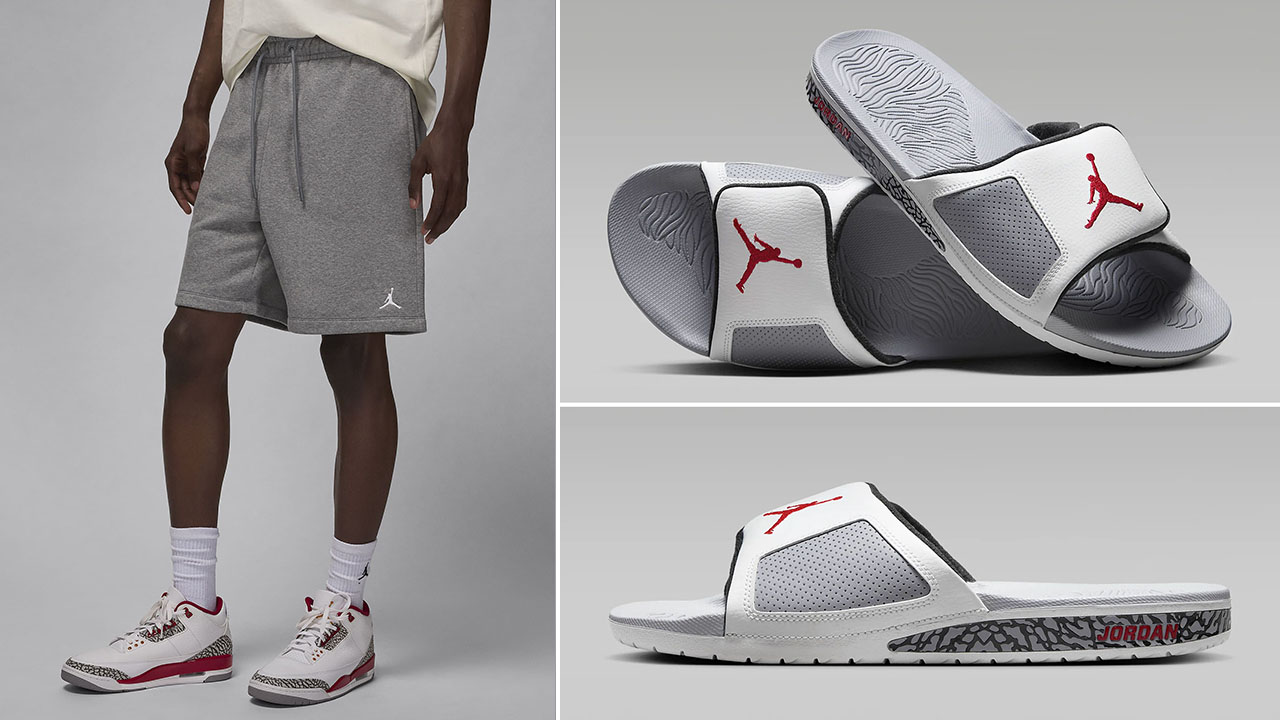 Jordan Hydro 3 Slides White Cement Shorts Matching Outfit