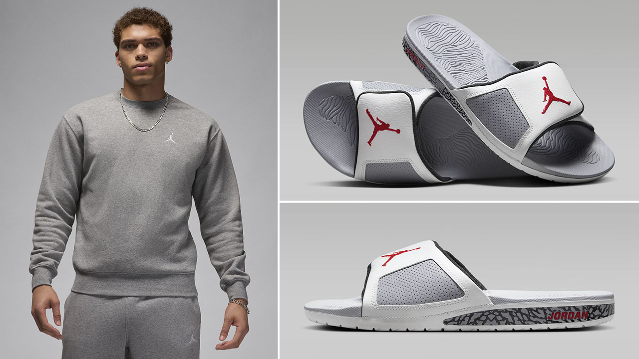 Jordan Hydro 3 Slides White Cement Sweatshirt Matching Outfit