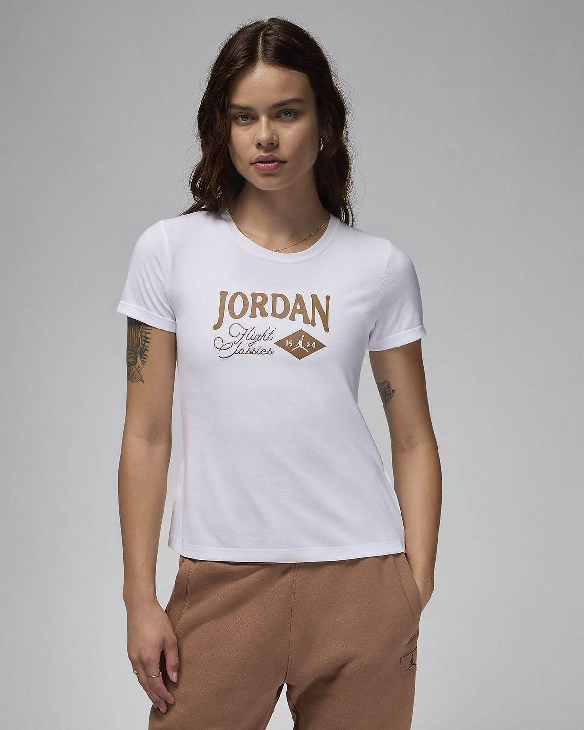 Jordan Womens Graphic T Shirt White Archaeo Brown