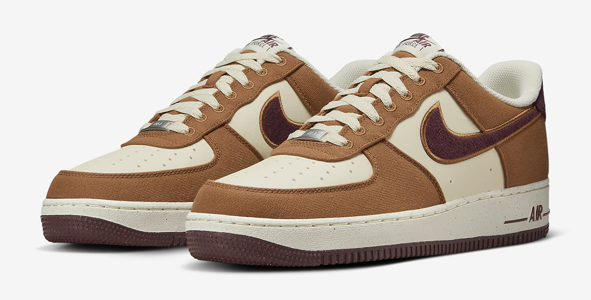 Nike Air Force 1 Low Light British Tan Burgundy Crush Shoes 1