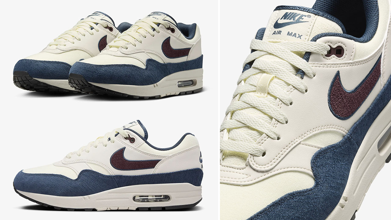 Nike Air Max 1 Coconut Milk Armory Navy Burgundy Crush Sneakers