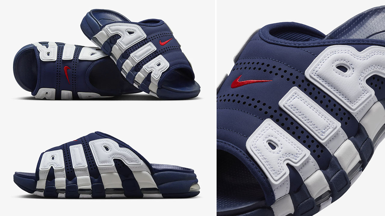 Nike Air More Uptempo Olympic Slides Midnight Navy White University Red