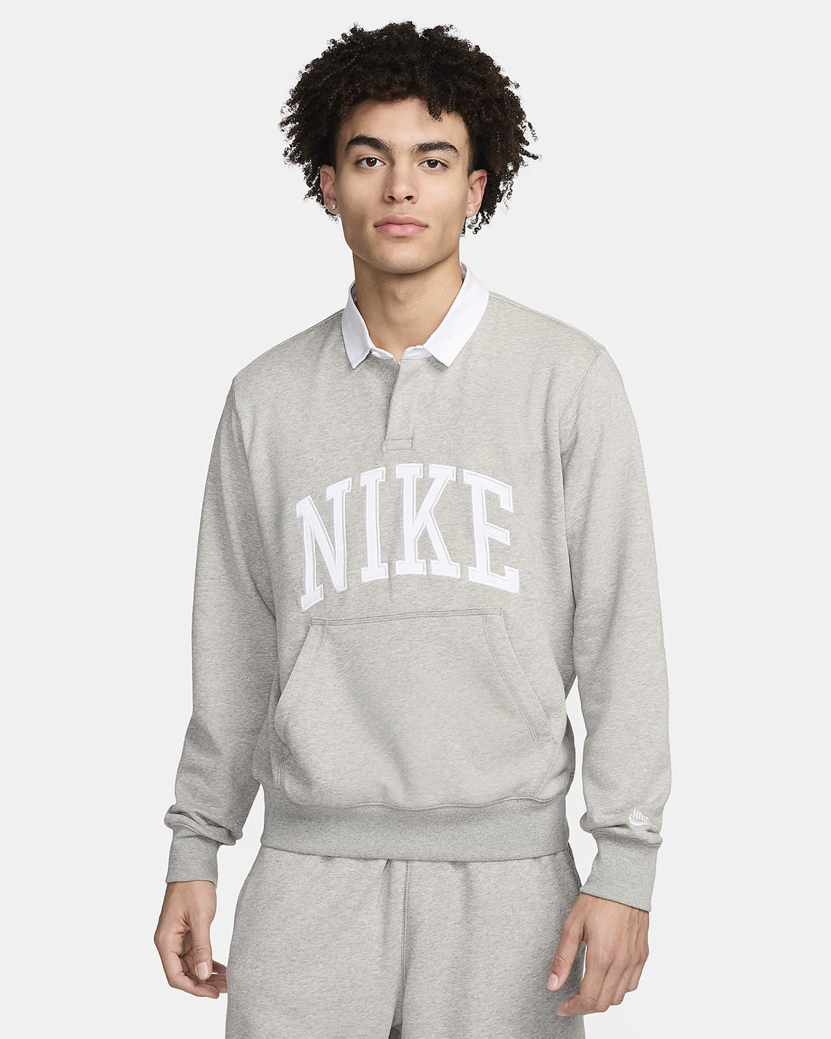 Nike Club Fleece Long Sleeve Polo Shirt Dark Grey Heather