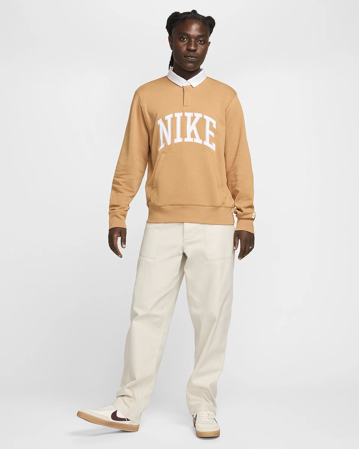 Nike Club Fleece Long Sleeve Polo Shirt Flax 0