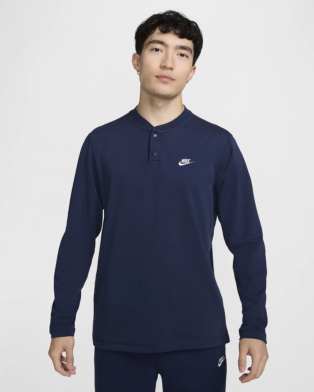Nike Club Long Sleeve Henley Shirt Midnight Navy 1