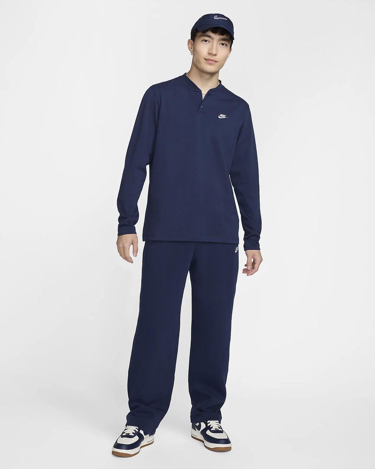 Nike Club Long Sleeve Henley Shirt Midnight Navy