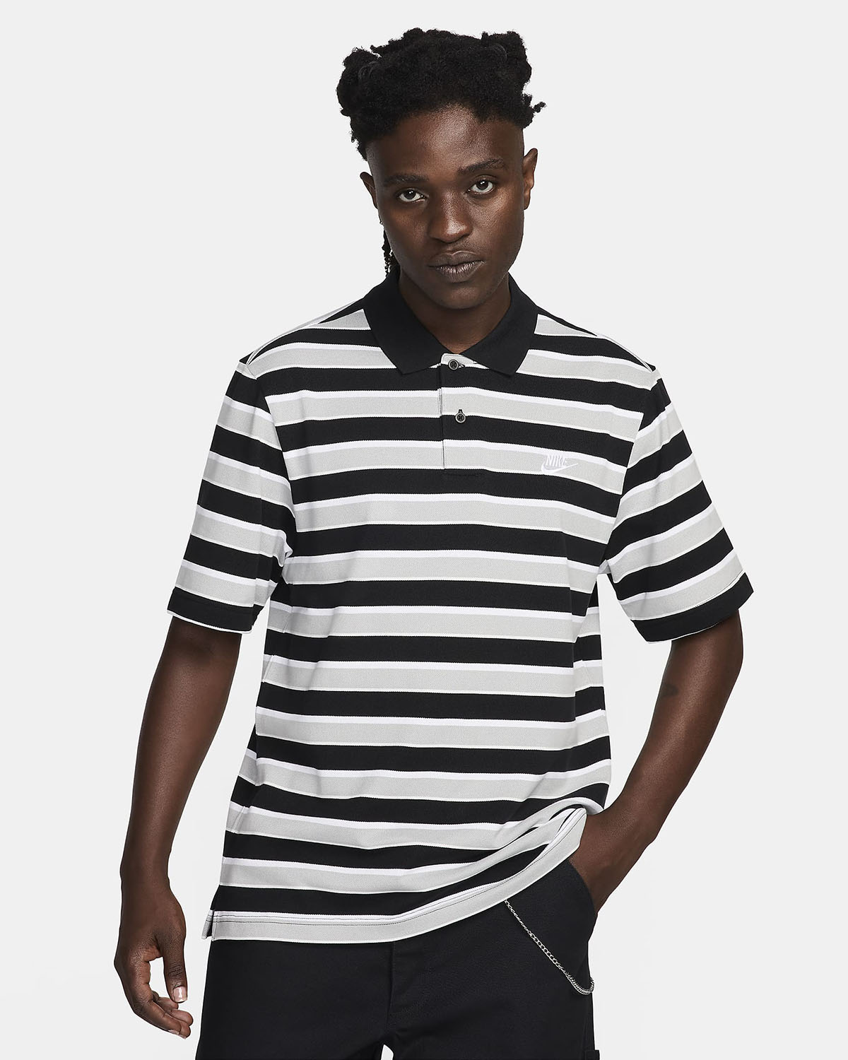 Nike Club Striped Polo Black White