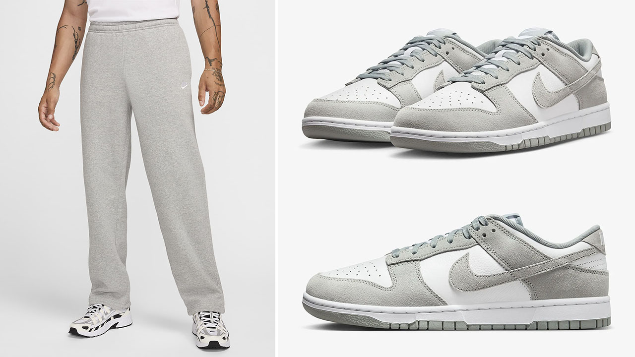 Nike Dunk Low Suede Grey White Light Pumice Fleece Pants Outfit