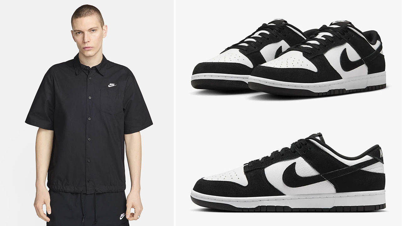Nike Dunk Low Suede Panda Short Sleeve Button Up Shirt Outfit