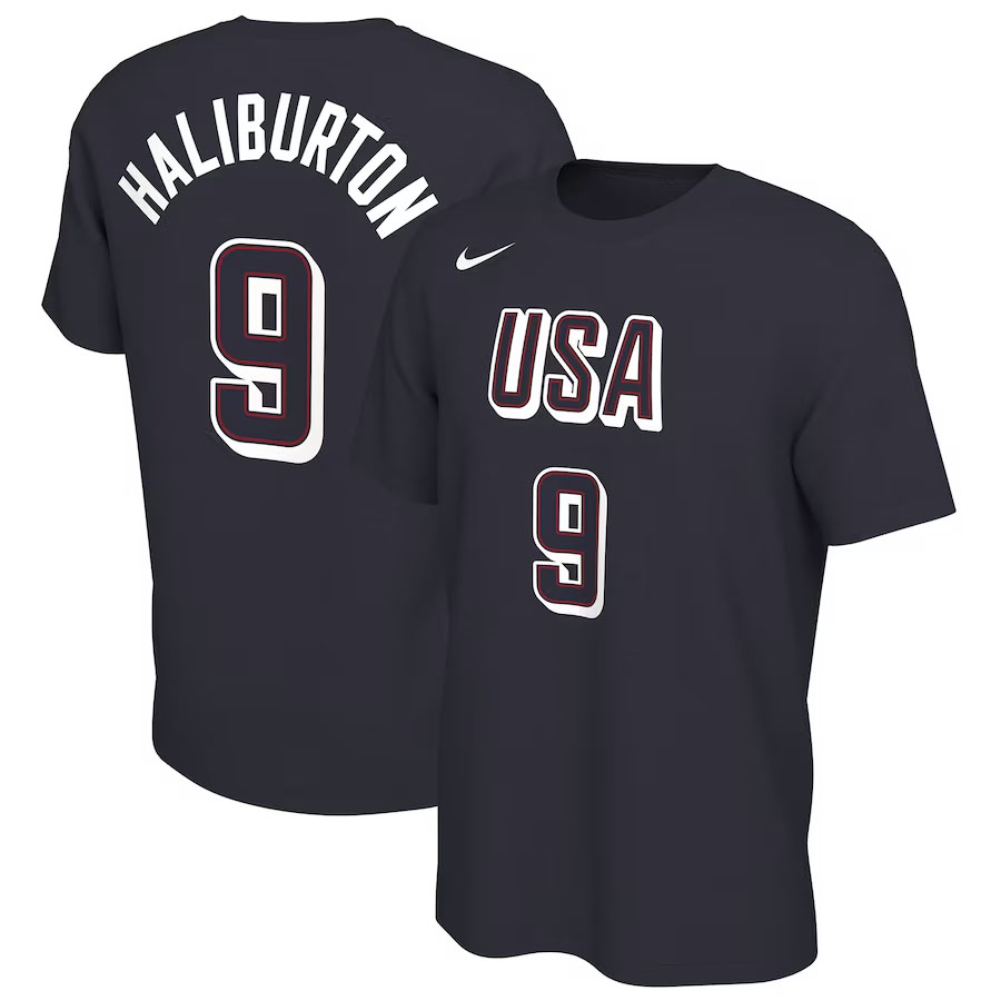 Tyrese Haliburton Nike USA Basketball 2024 Mens T Shirt Navy