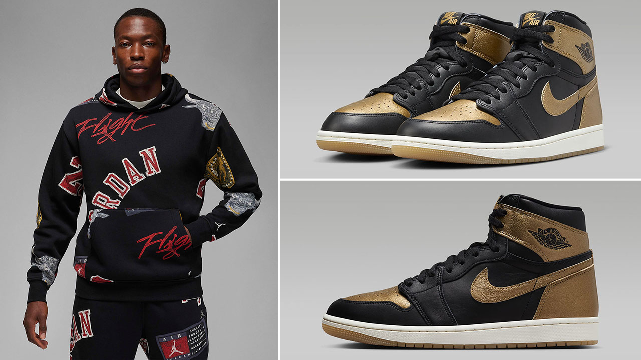 Air Jordan 1 High Black Gold Hoodie