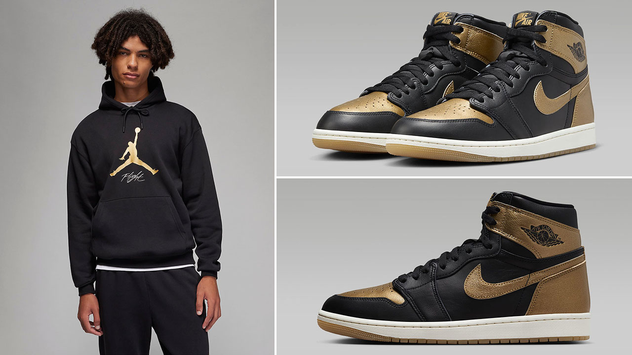 Air Jordan 1 High OG Black Metallic Gold Matching Hoodie Outfit