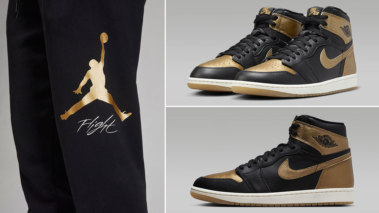 Air Jordan 1 High OG Black Metallic Gold Matching Pants Outfit