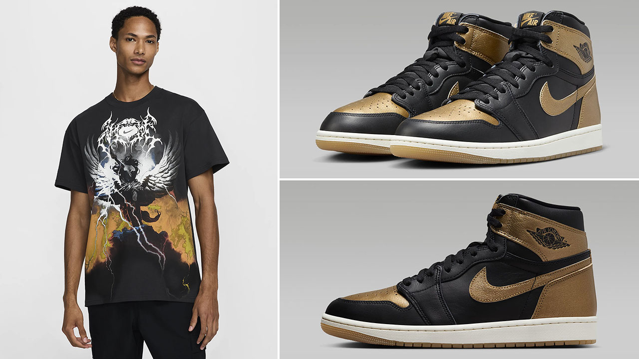 Air Jordan 1 High OG Black Metallic Gold Nike Shirt