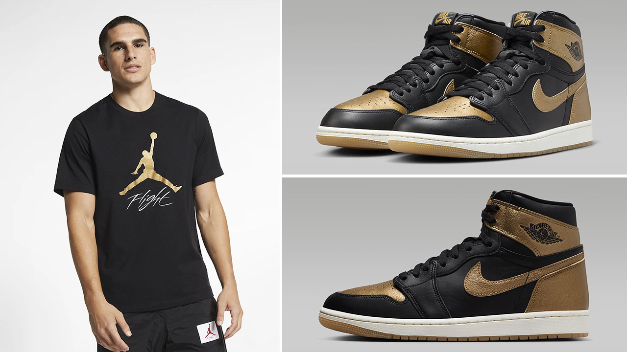 Air Jordan 1 High OG Black Metallic Gold T Shirt Outfit