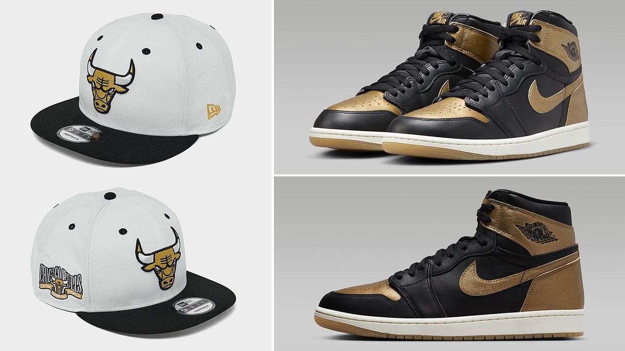 Air Jordan 1 High OG Metallic Gold Bulls Snapback Hat New Era Cap