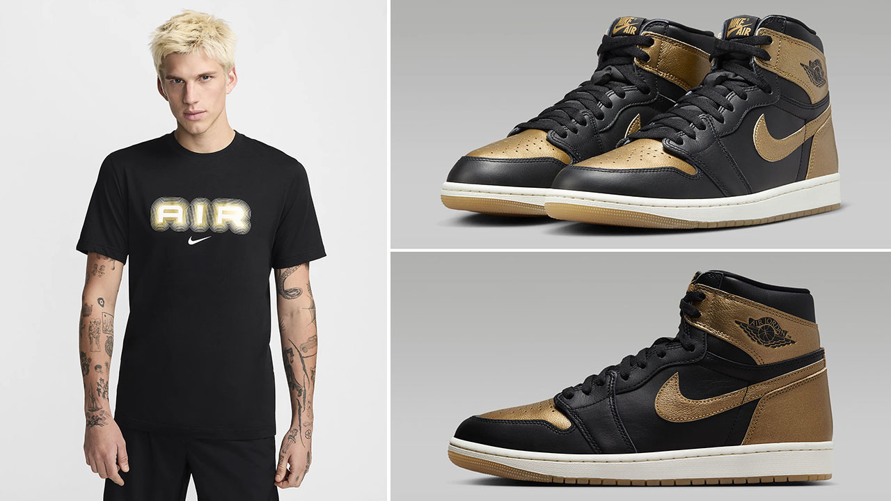 Air Jordan 1 High OG Metallic Gold Nike T Shirt