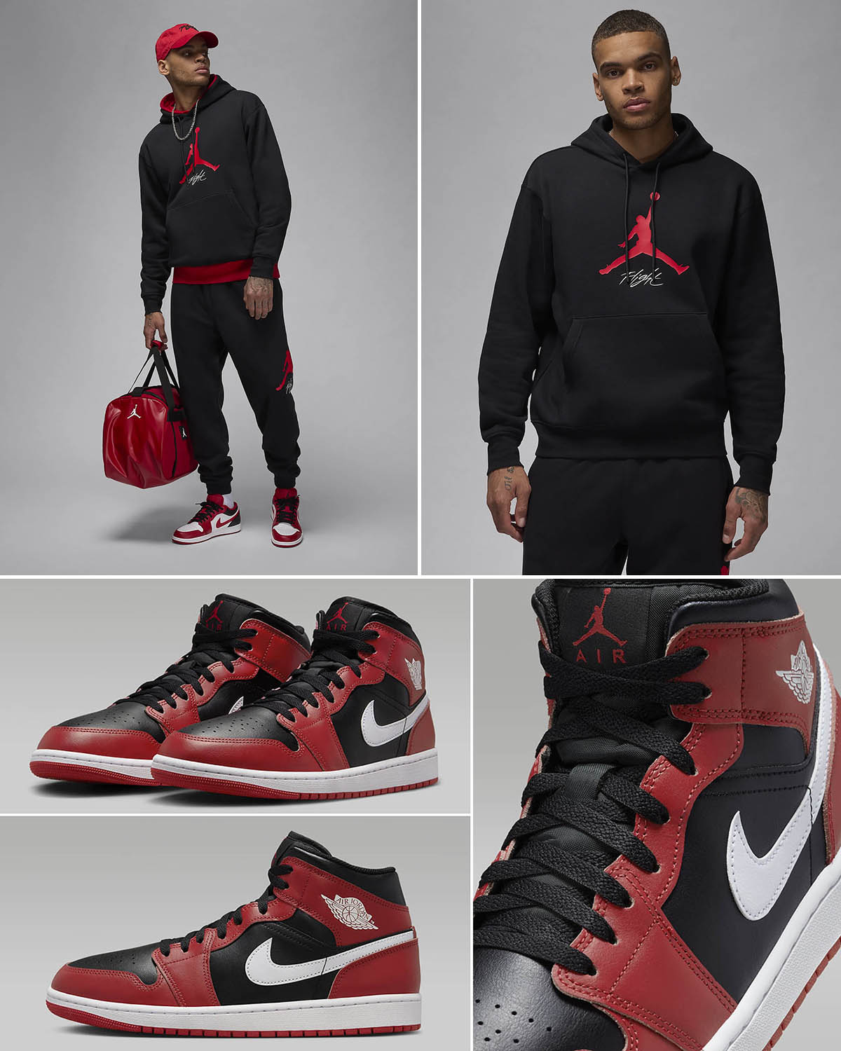 Nike air jordan 1 mid black/gym red best sale