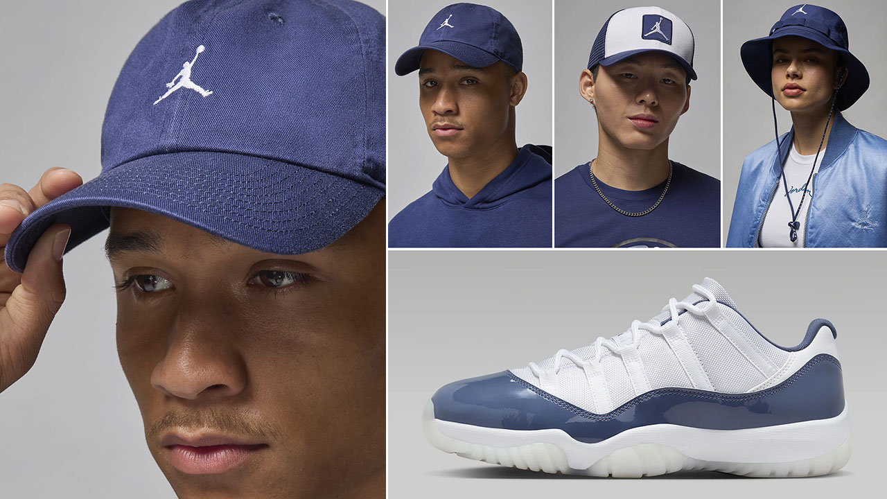 Air Jordan 11 Low Diffused Blue Hats to Match Sneakers