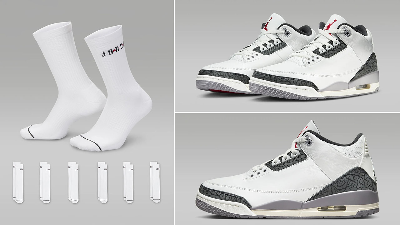 Air Jordan 3 Cement Grey 2024 Socks to Match Shoes