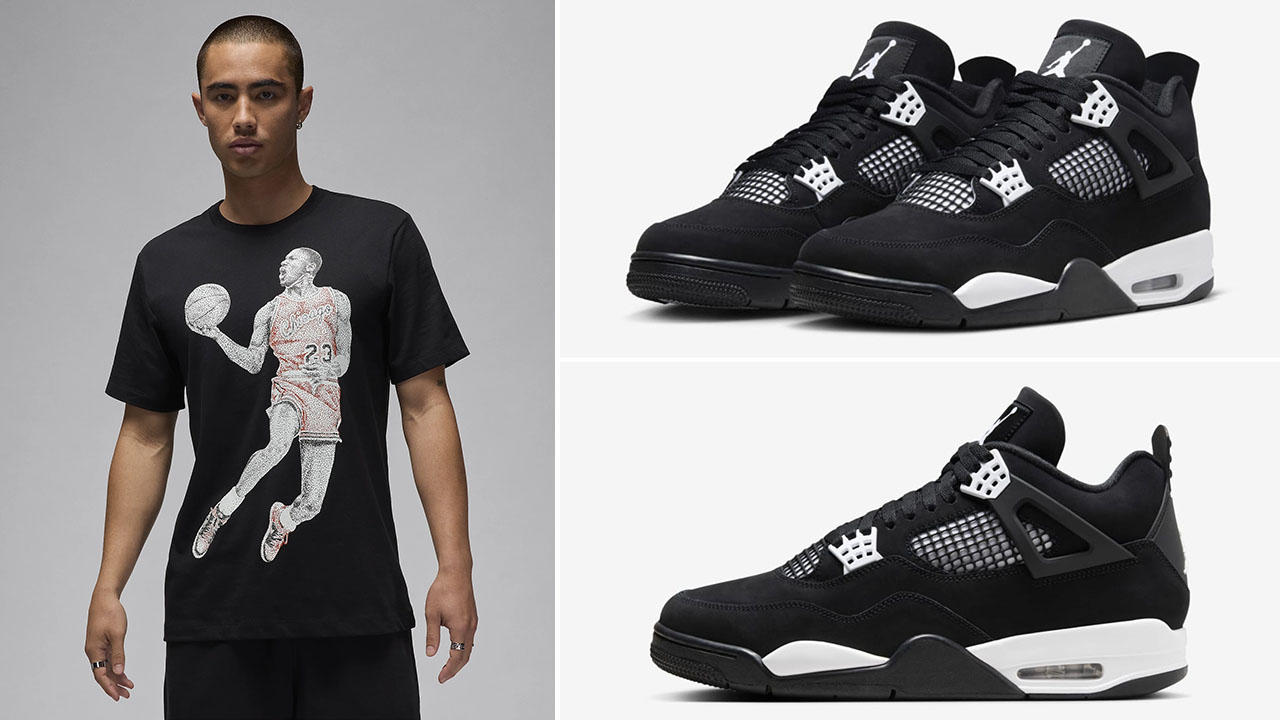 Air Jordan 4 White Thunder Graphic T Shirt Black