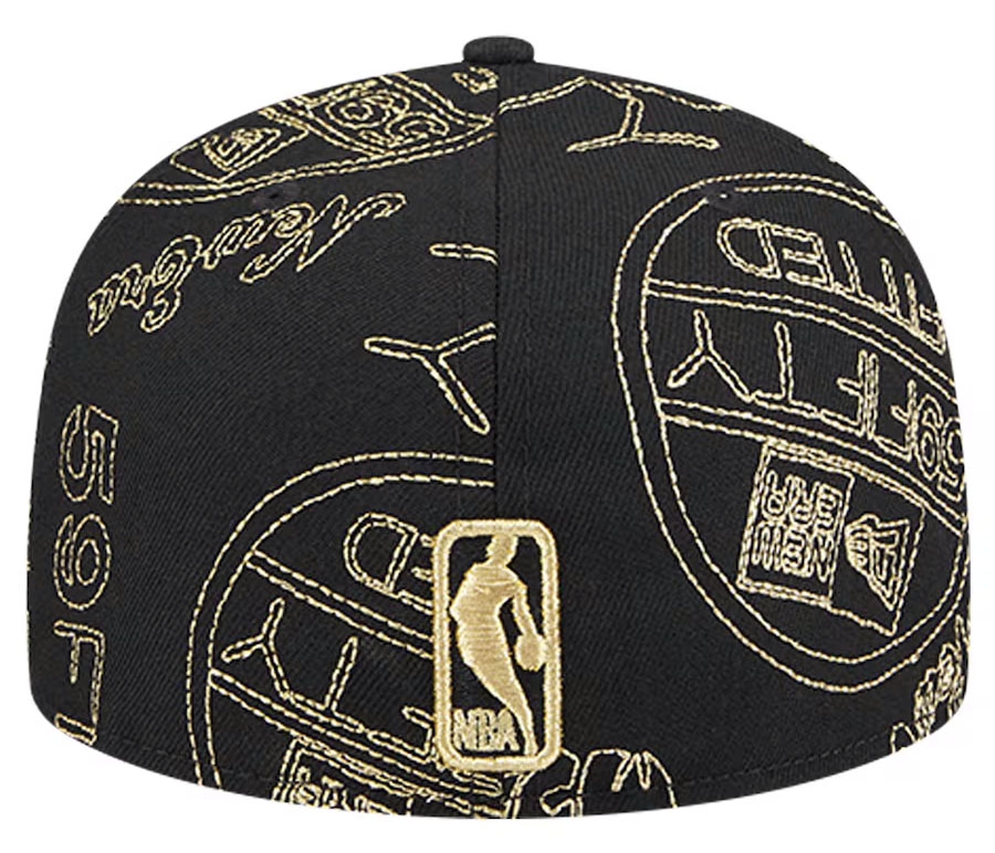 Chicago Bulls New Era Day 59FIFTY Allover Print Fitted Hat Black Gold 4