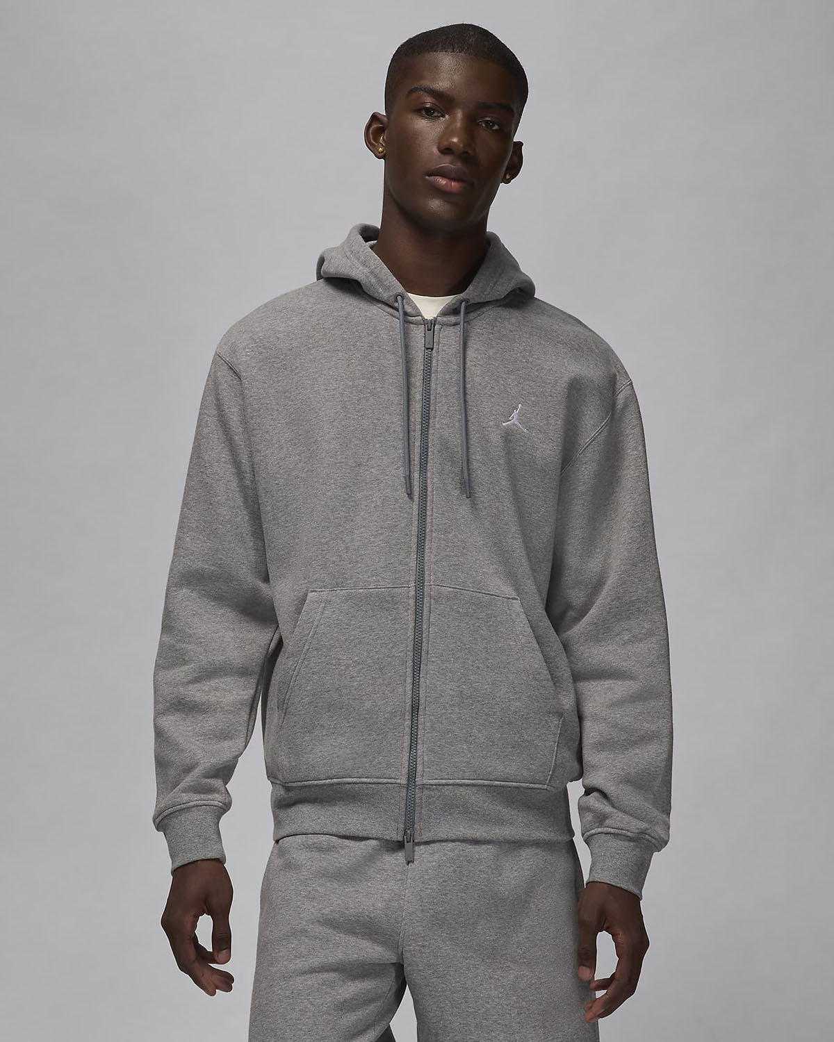 Jordan Brooklyn Fleece Full Zip Hoodie Carbon Heather Grey 1