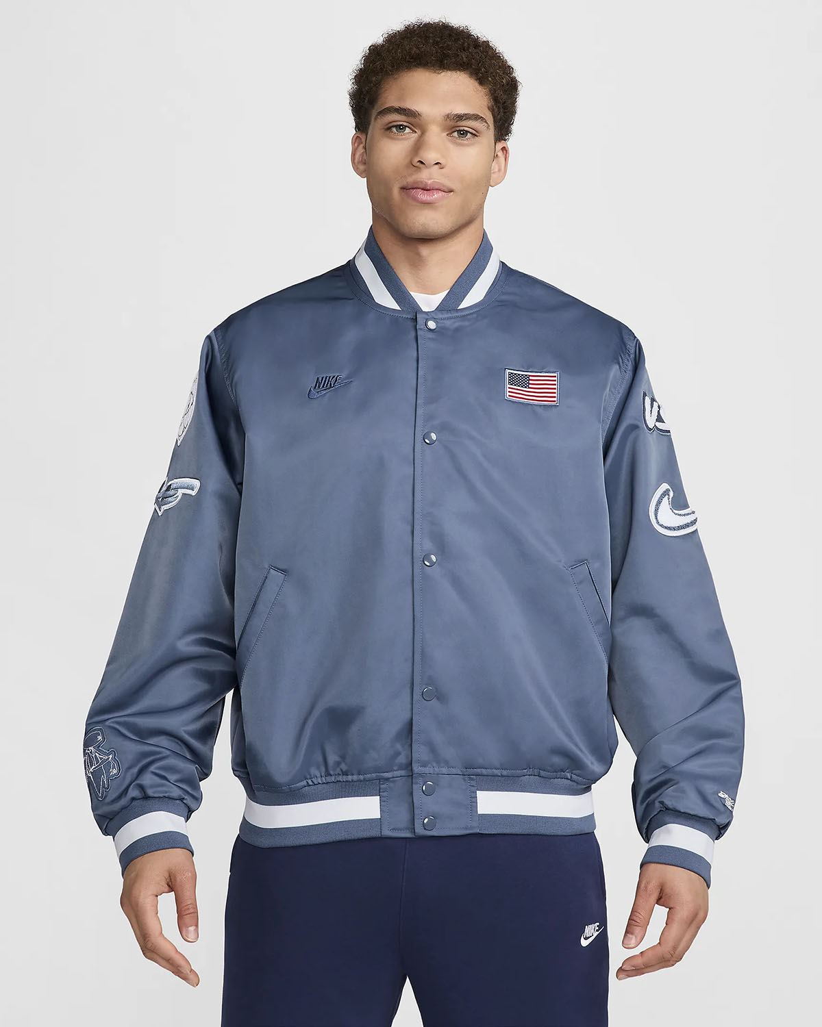 NIke USA Breaking Dugout Satin Jacket Diffused Blue 1